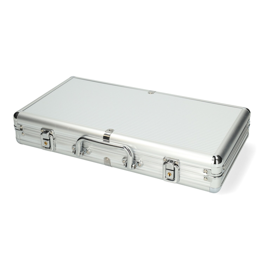 Pokerset in aluminium koffer — waardechips voor toernooien en cashgames.