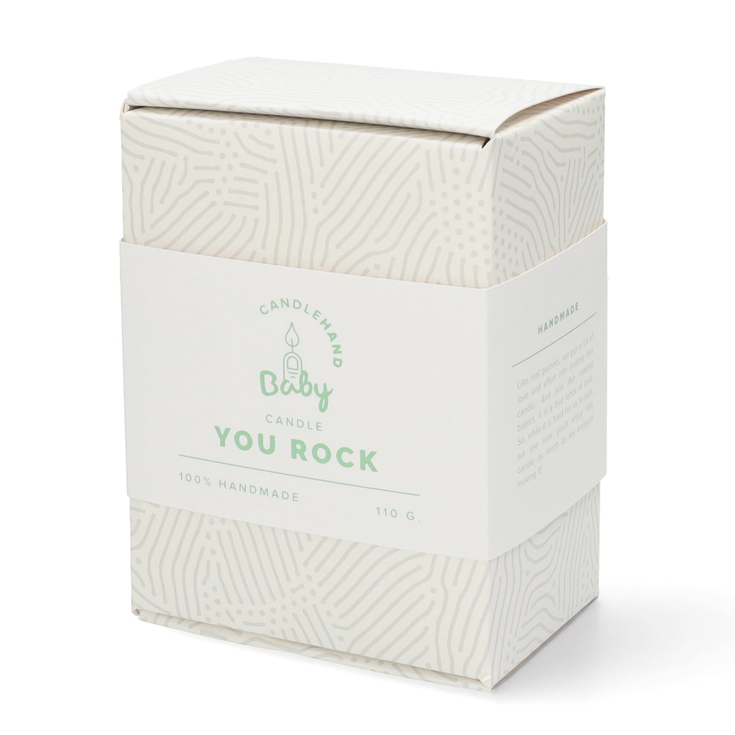 Babyhand design kaars — rock horns gebaar in mint, roze en blauw.