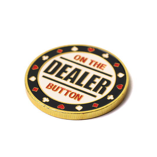 Complete poker button set — stevige metalen uitvoering van dealer en blinds.