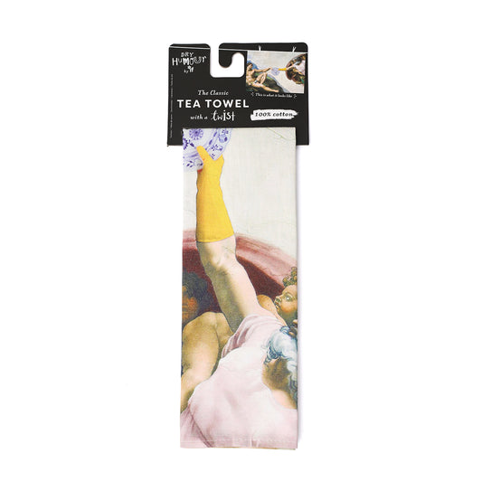 Grappige theedoek met kunstprint — Schepping van Bubbels, ideaal housewarming cadeau.