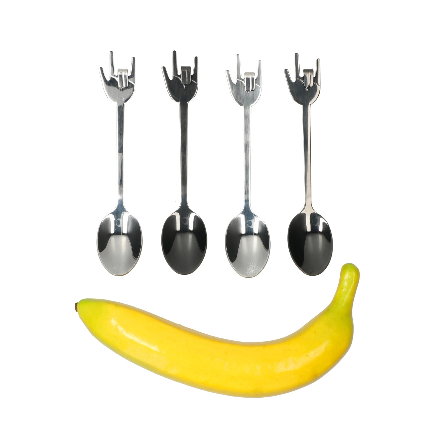 Grote rock-horn lepel voor koffie en yoghurt -luxe stainless steel lepels, vaatwasbestendig - set van 4 in twee tinten.