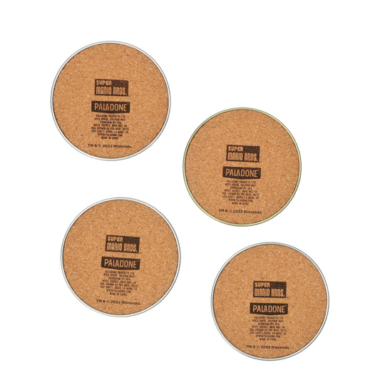 Metalen Super Mario onderzetters met kurk - retromunten design vraagteken, ster, paddenstoel - voorkomt condensvlekken op tafels.