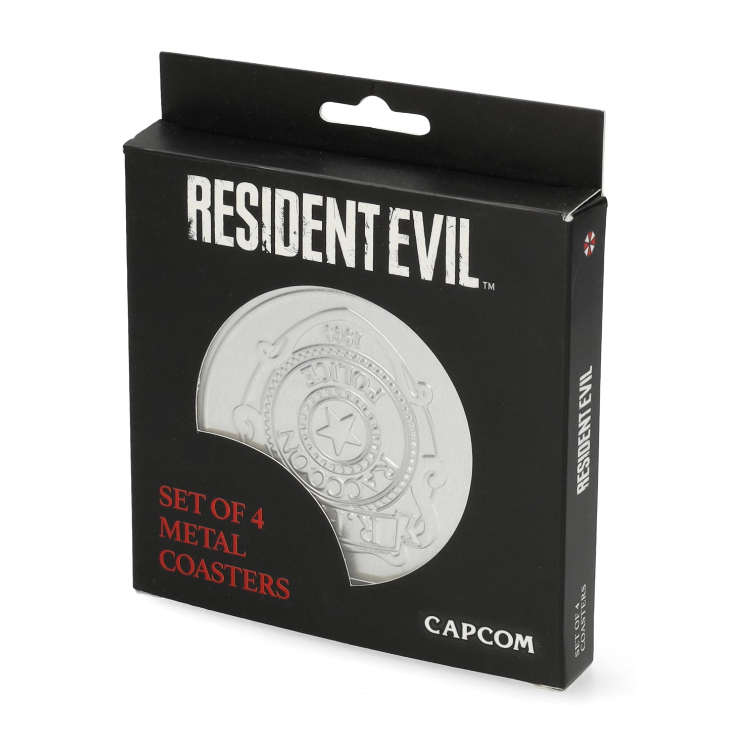 Officiele Resident Evil coasters 4-pack metalen bovenkant met anti krassen kurk onderzijde - perfect voor game avonden.