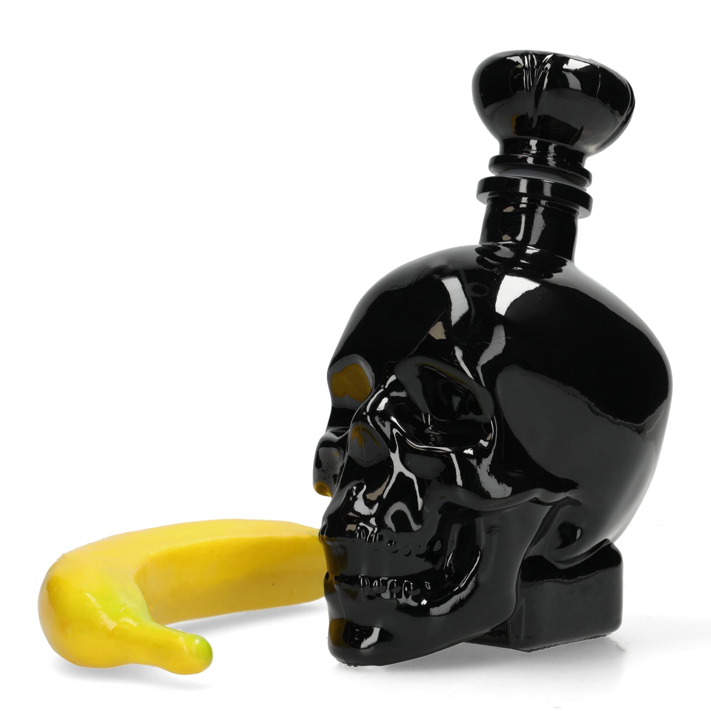 Skull decanter zwart glas - decoratieve whiskyfles en luxe bar accessoire, perfect cadeau voor mannen.