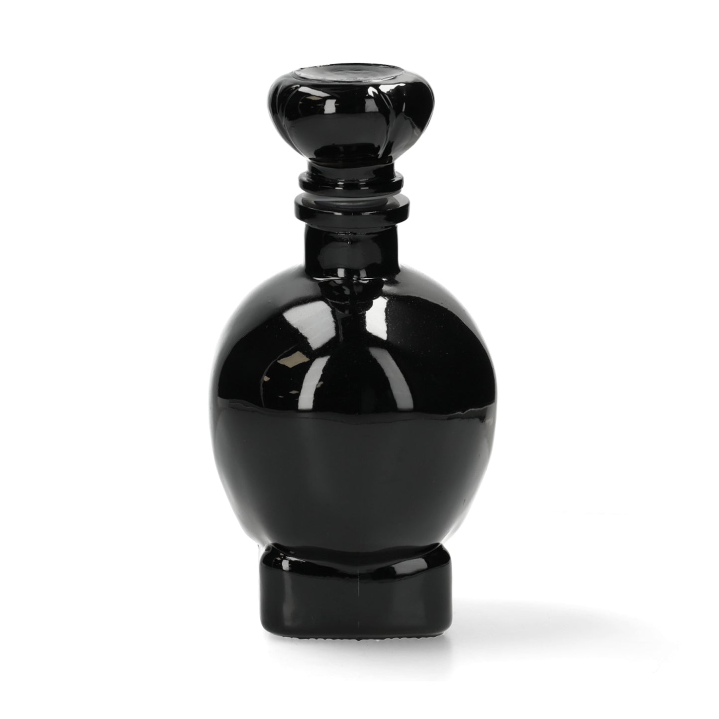 Zwarte glazen doodshoofdkaraf - opvallende drankfles en eyecatcher voor whiskey, cognac en likeuren.