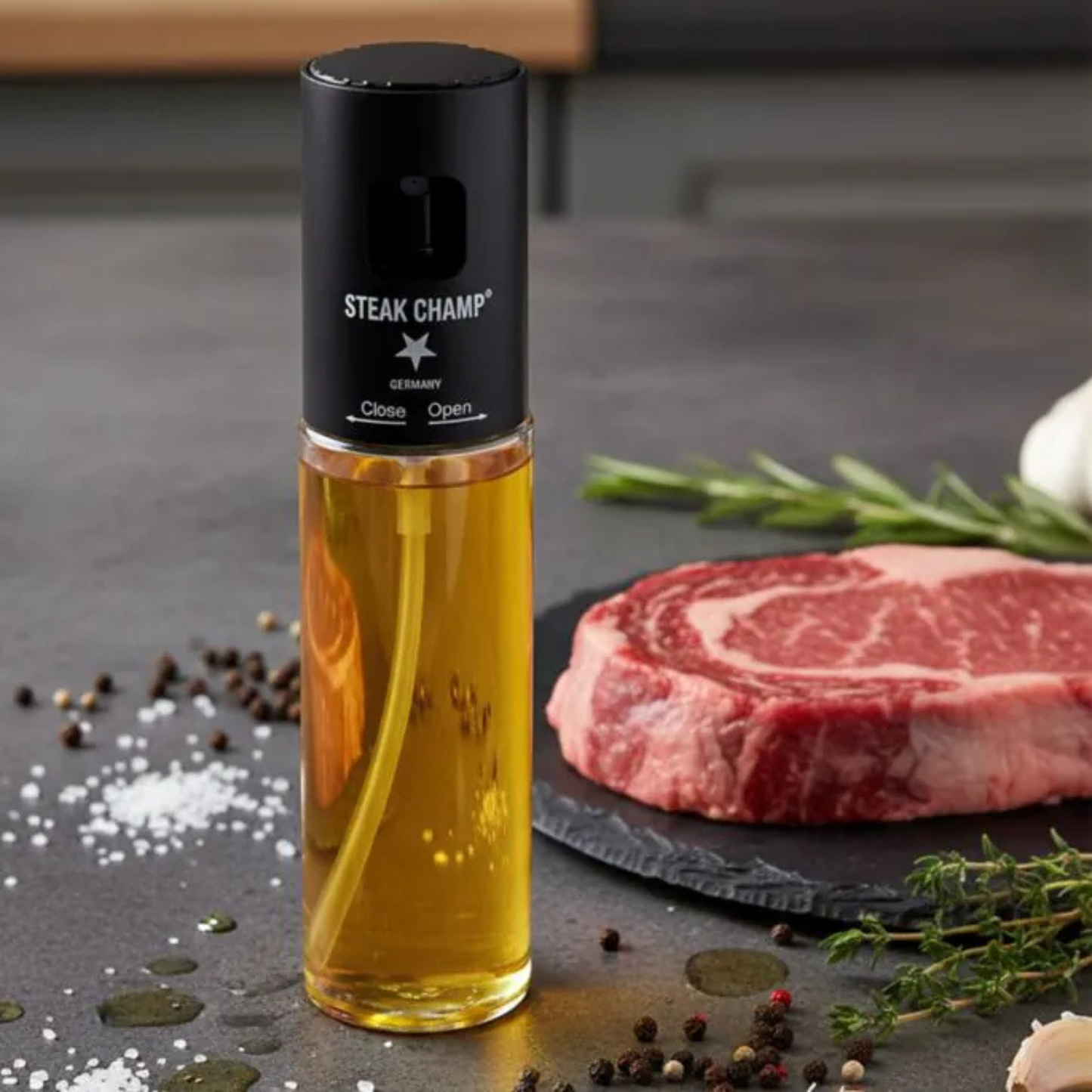 Steak Champ olie spray voor vlees, vis en groente