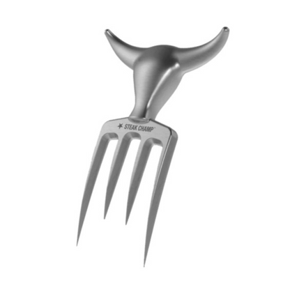 Steak Champ Bull Fork — robuuste vleesvork van massief metaal voor BBQ en grill.