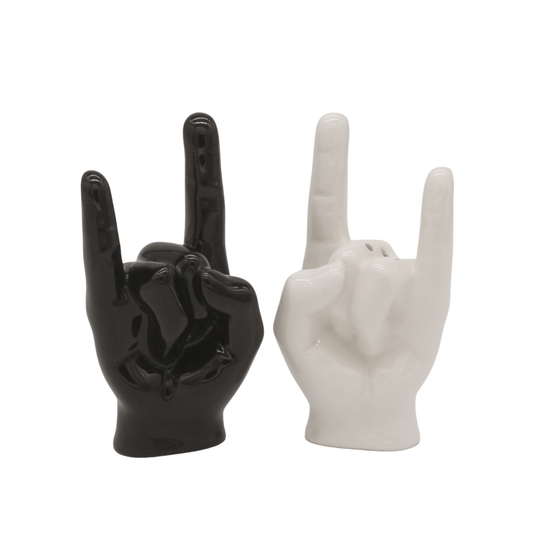 Rock Hand zout en peperstrooiers zwart wit van keramiek