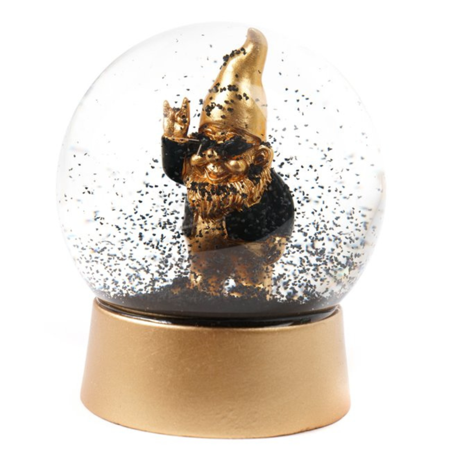 Gouden sneeuwbol met rockster figuur voor kerstdecoratie