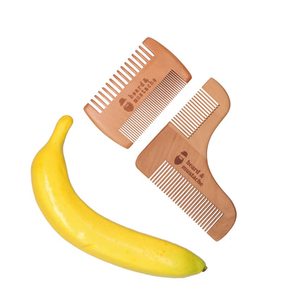 2-delige houten baardkamset - duurzame kammen met fijne en grove tanden voor ontwarren zonder pluis. Banana for scale