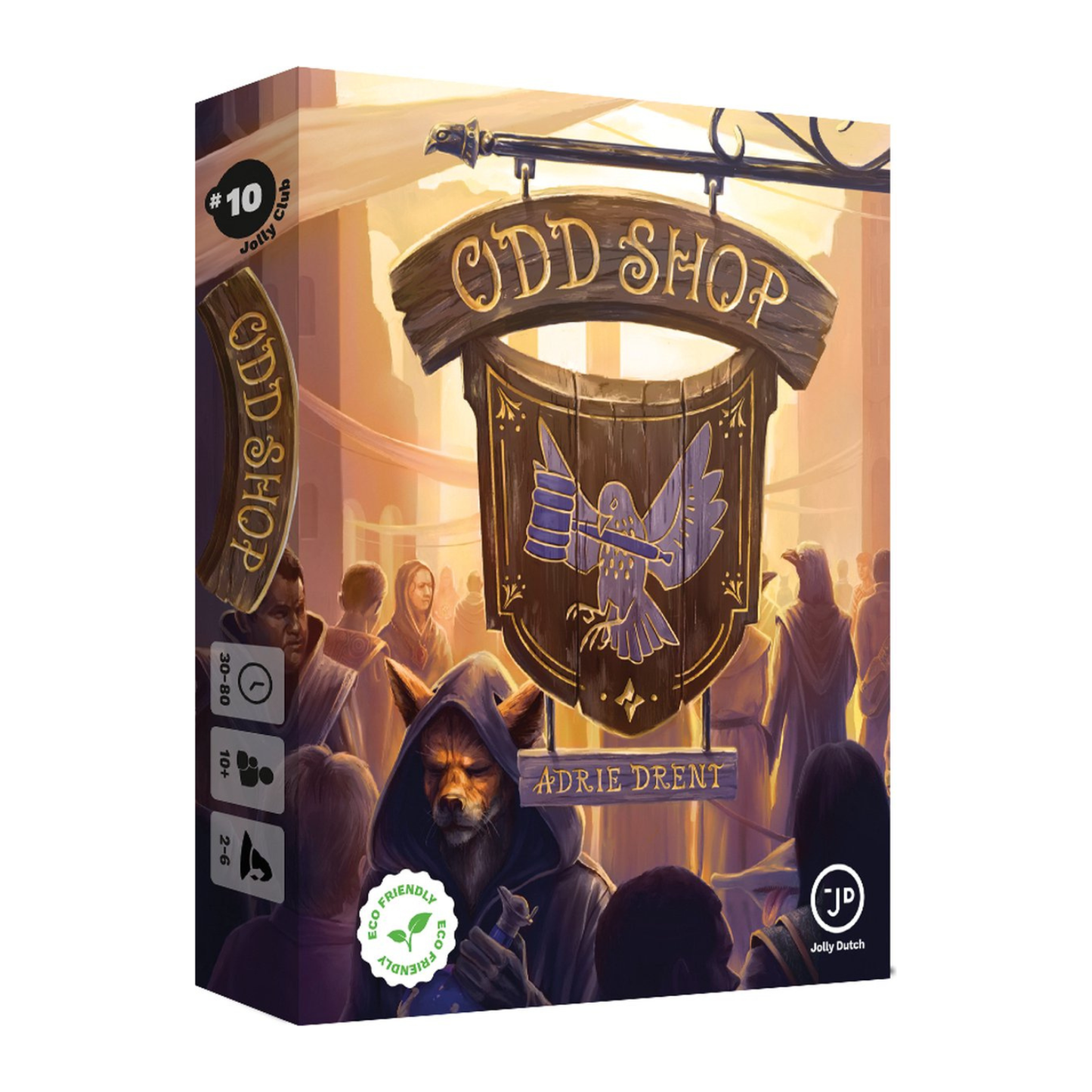 Strategisch kaartspel Odd Shop — 5–10 rondes bieden en bluffen.