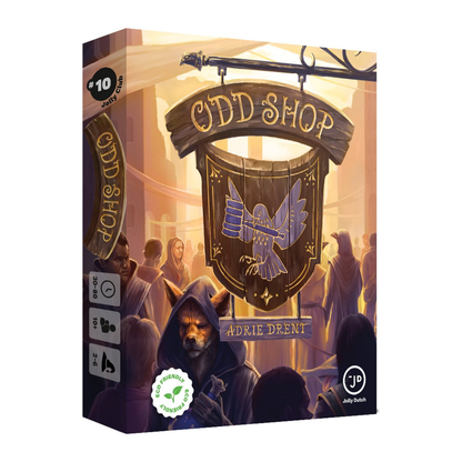 Strategisch kaartspel Odd Shop — 5–10 rondes bieden en bluffen.