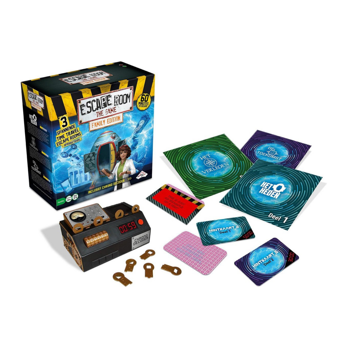 Escape Room spel voor gezinnen — Time Travel editie in het Nederlands.