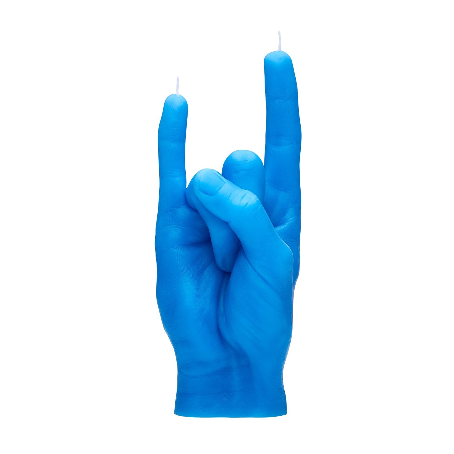 Blauw en zwart rock-hand kaars — stoere decoratieve kaars met muziek en rock thema.