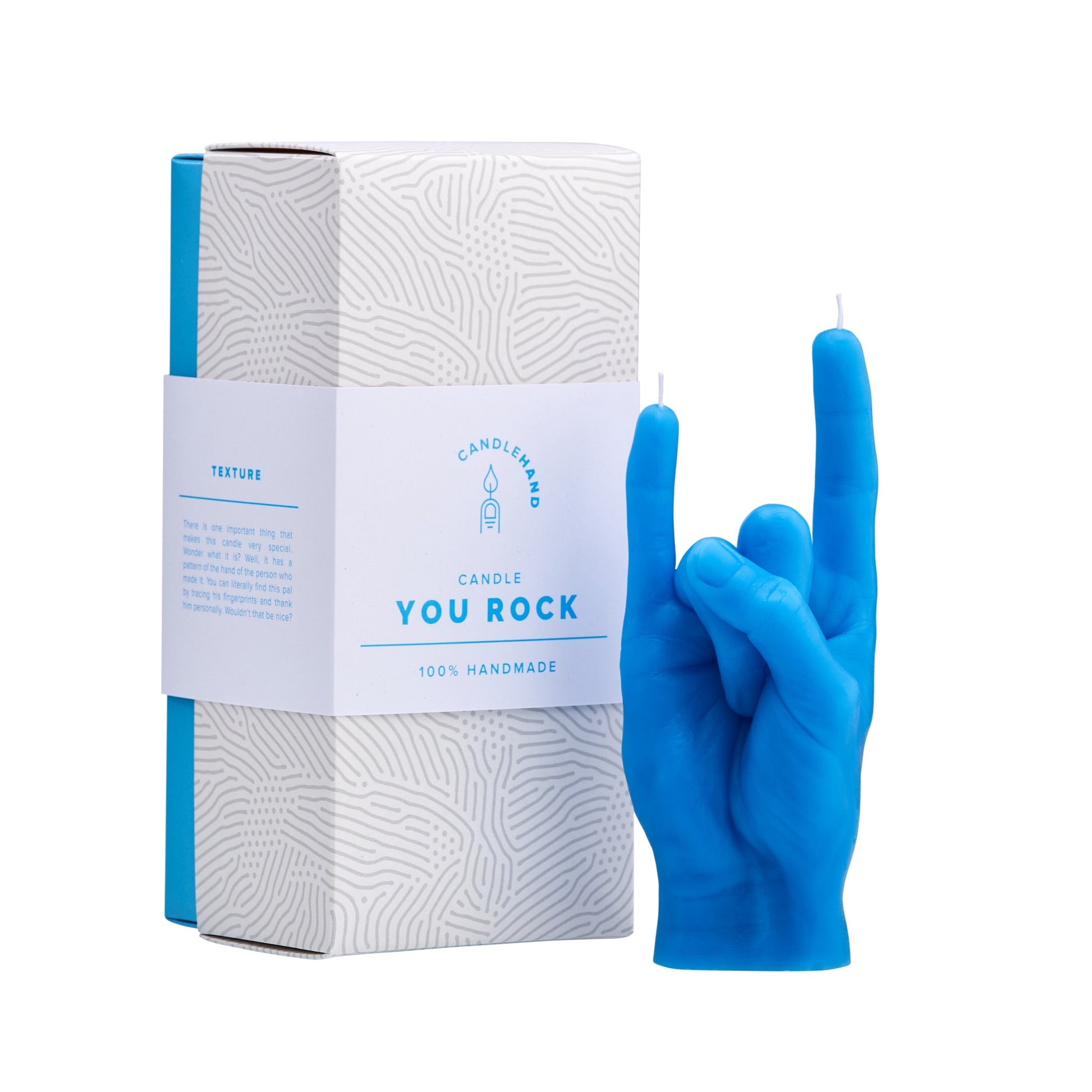 Candlehand design kaars rock-hand — grappige en stoere gimmick in zwart of blauw.