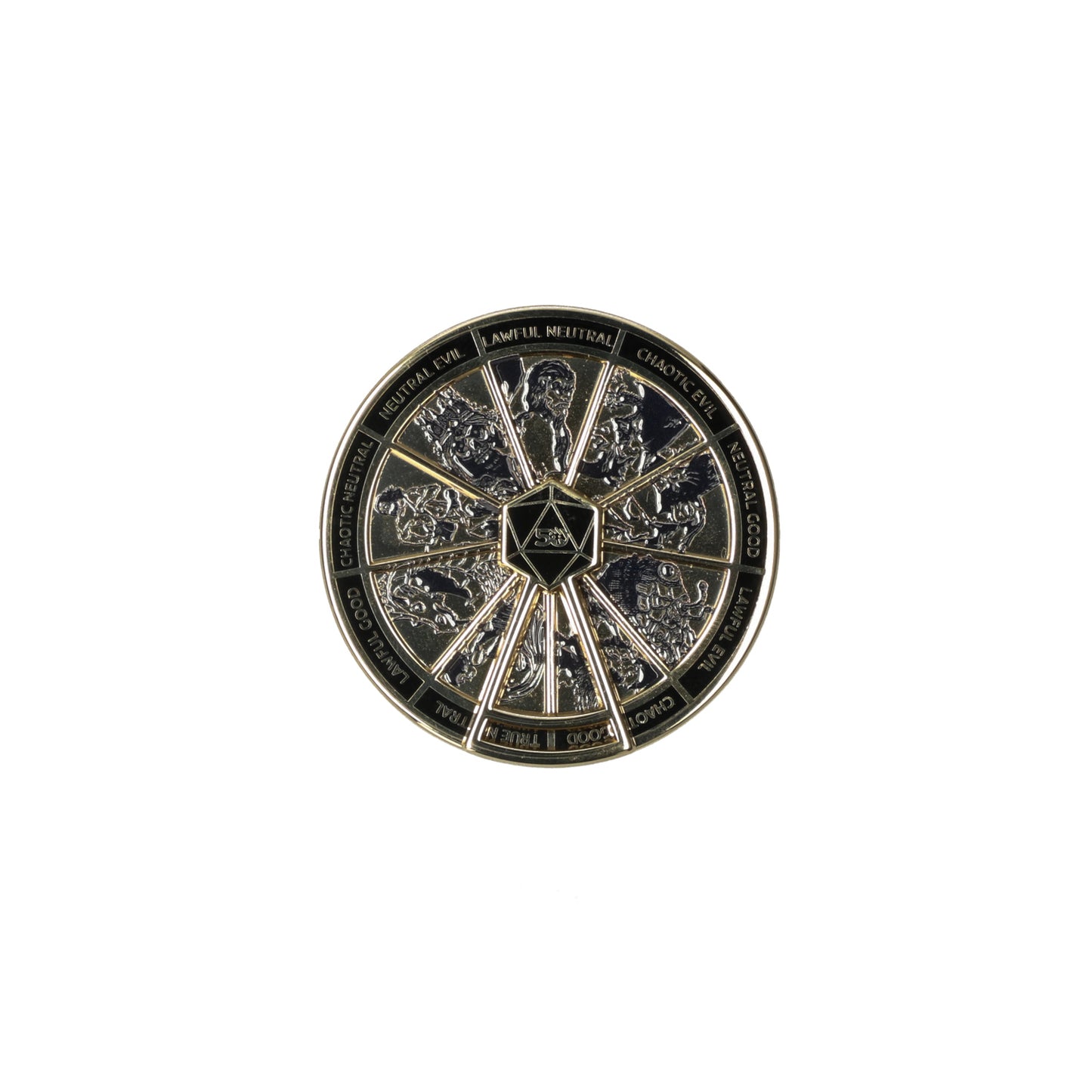 D&D alignment wheel spinnend pin badge - officiele 50th anniversary edition - perfect cadeau voor tabletop gamers en Dungeons & Dragons fans.