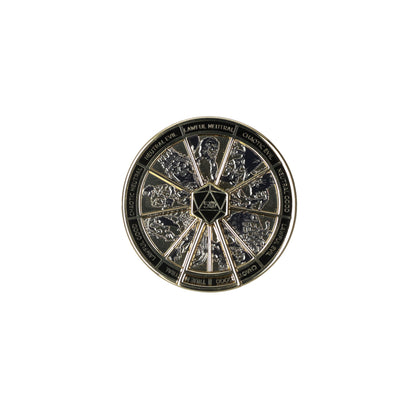 D&D alignment wheel spinnend pin badge - officiele 50th anniversary edition - perfect cadeau voor tabletop gamers en Dungeons & Dragons fans.