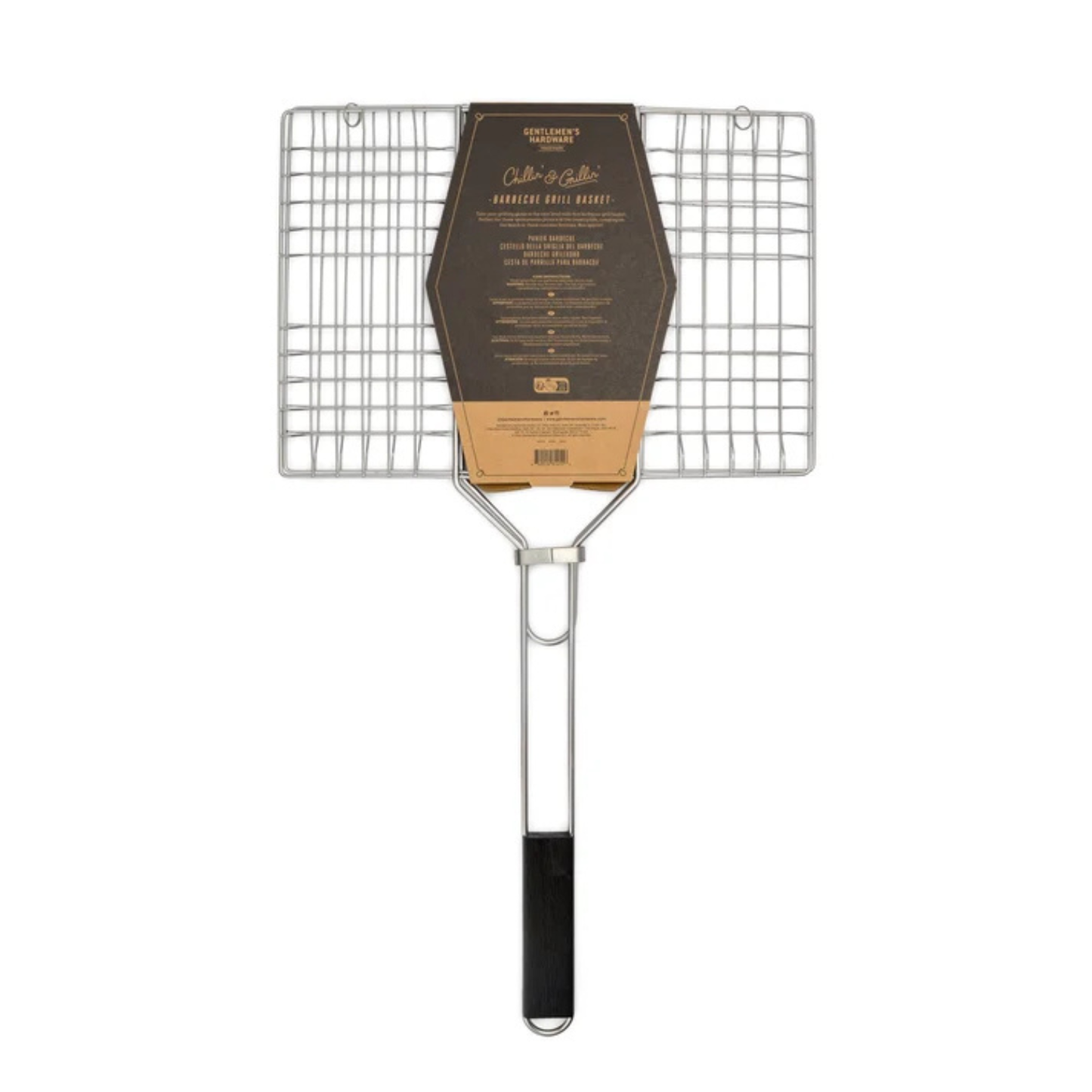 Grote rechthoekige grillmand voor barbecue met houten greep