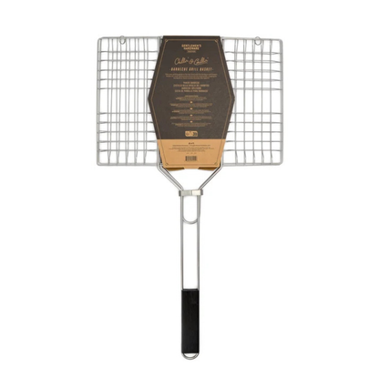 Grote rechthoekige grillmand voor barbecue met houten greep