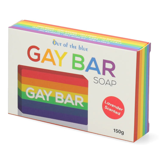 Gay Bar zeep verpakking - regenboog motief en lavender scent -origineel cadeau voor vrienden en Pride evenementen.