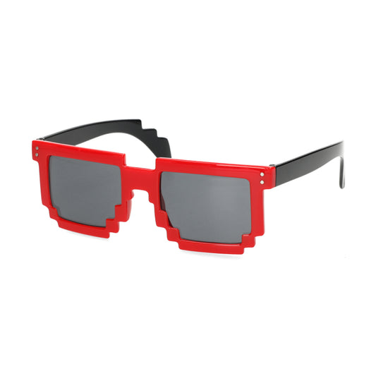 Grappige 8‑bit feestbril rood — opvallende party gadget voor cosplay of carnaval.