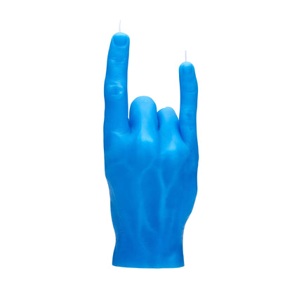 Handgemaakte Candlehand rock horns kaars — opvallend cadeau en statement piece.