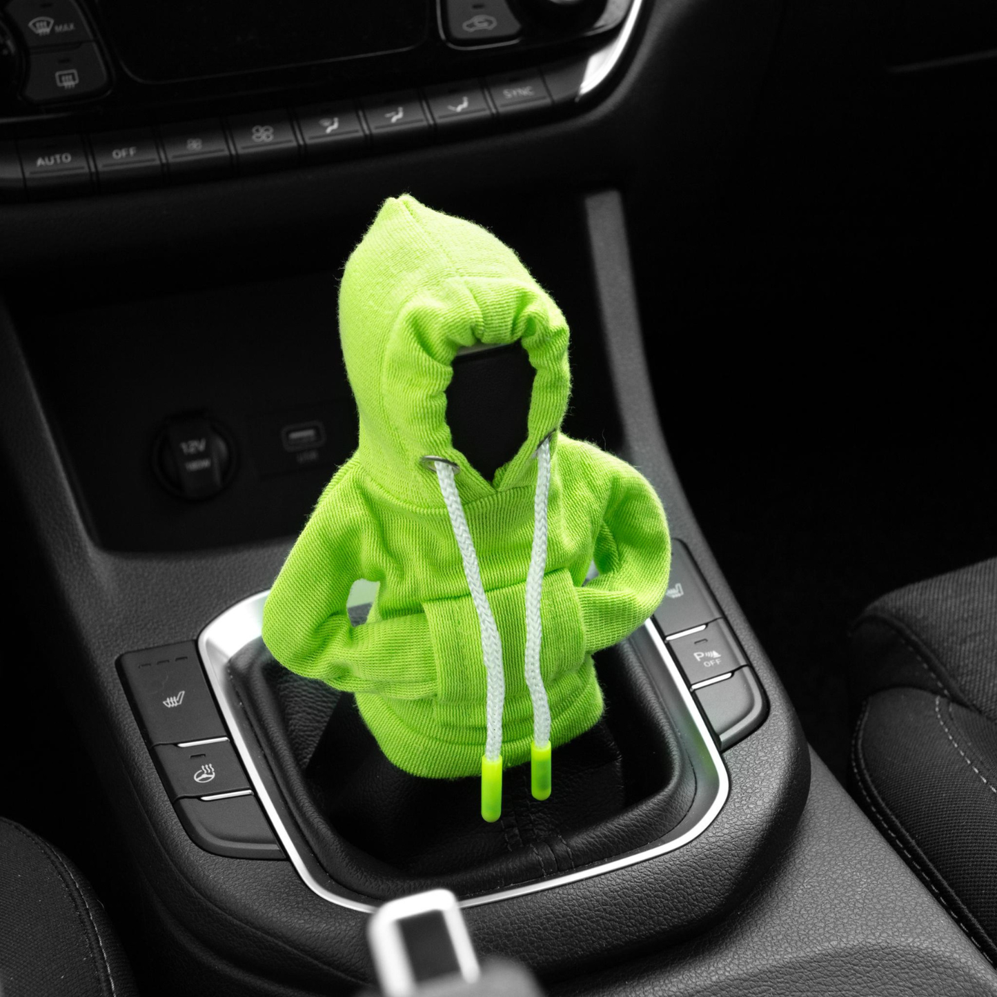 Versnellingspook hoodie decoratie — maak je auto persoonlijk en grappig.
