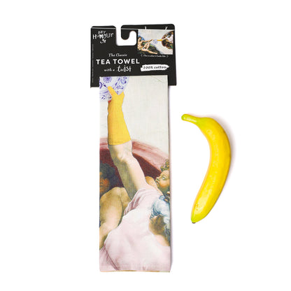 Kunstzinnige theedoek met knipoog — gebaseerd op fresco uit de Sixtijnse kapel.