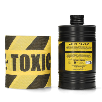 Body wash man met Toxic Toiletpapier - zwart en geel - vriend die vaak naar toilet gaat - vooraanzicht