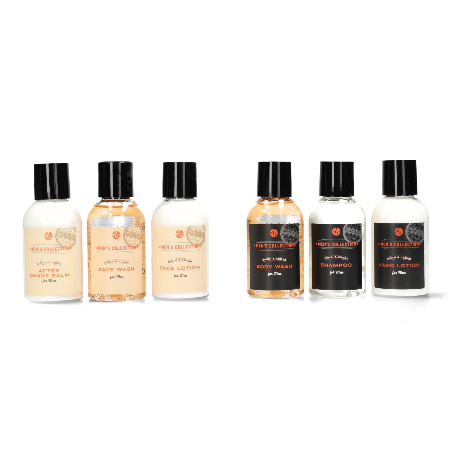 Mannen verzorgingspakket met opener - compacte 6 flesjes set in stijlvolle kraftdoos - praktisch en origineel cadeau voor hem.
