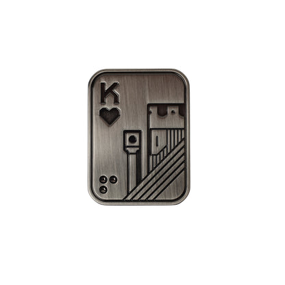 Metalen Push Slider Fidget Koning — luxe fidget in kaartdesign met schroefsluiting.