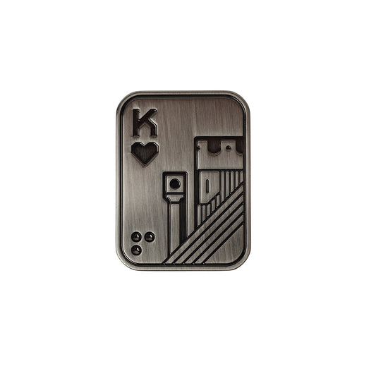 Metalen Push Slider Fidget Koning — luxe fidget in kaartdesign met schroefsluiting.