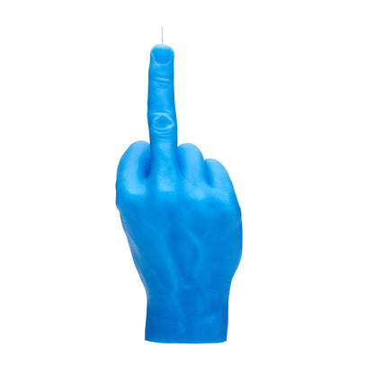 Originele middelvinger kaars van Candlehand blauw — uniek cadeau voor housewarming of verjaardag.