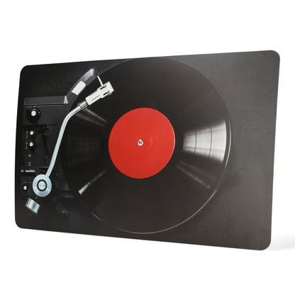 Originele retro placemat set — decoratief tafelaccessoire met vintage radio, lp‑speler, tv en cassette, perfect als cadeau.