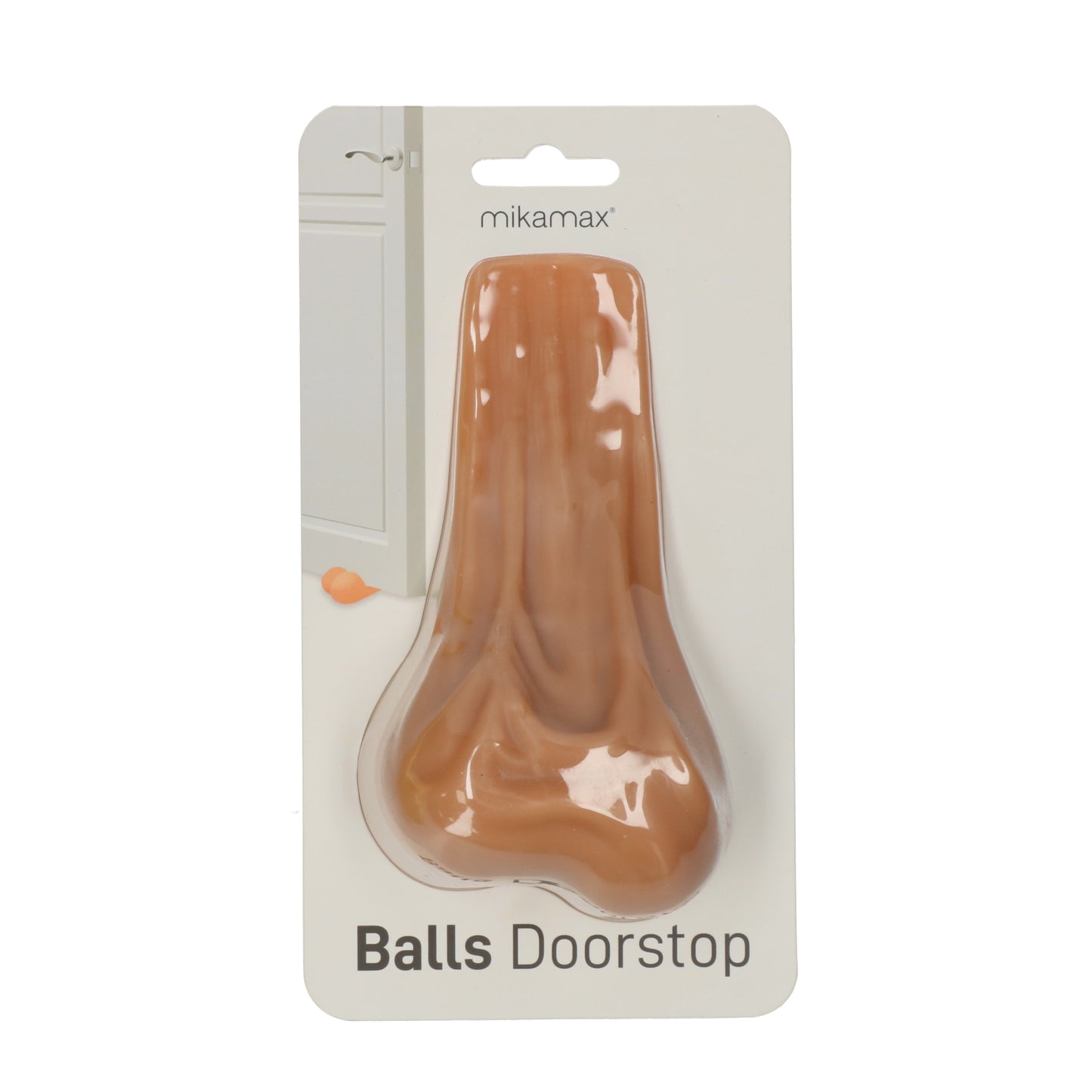 Realistisch ogende ballen deurstopper — grappig en functioneel woonaccessoire voor huis of mancave.