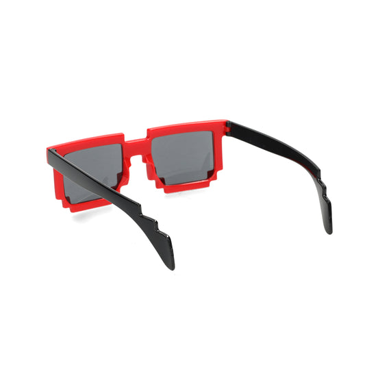 Retro pixel zonnebril rood — ideaal voor gamers, nerd party’s en festivals.