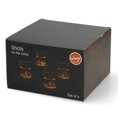 Shotglaasjes met bergen in de bodem — uniek cadeau voor feestjes en borrels.