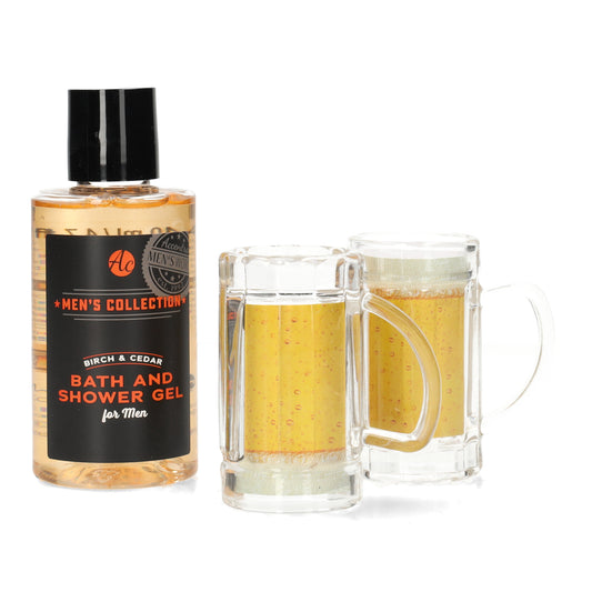 Verzorgingsset voor hem & bosachtige Birch & Cedar geur in tube plus 2 novelty shotglaasjes - ideaal als grappig en praktisch cadeau.