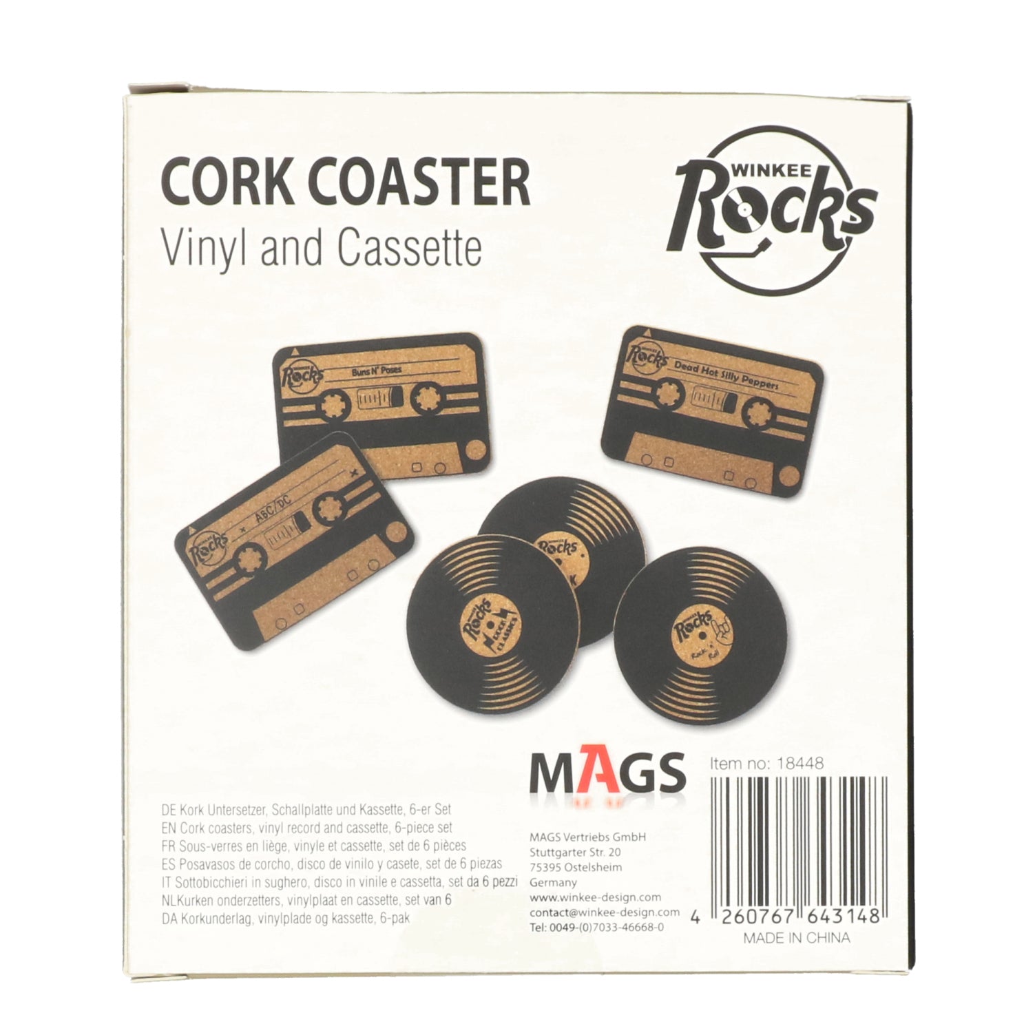 Vintage muziek kurk onderzettersset van 6 langspeelplaat en cassette design - duurzame tafel bescherming voor woonkamer en kantoor.