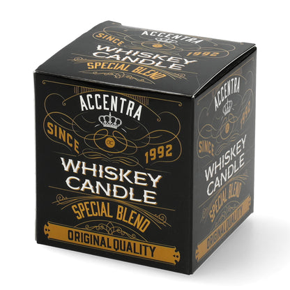 Whiskey geurkaars in glas met cadeauverpakking - oranje kaars in whiskyglas - leuk cadeau voor verjaardag of vaderdag.