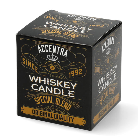 Whiskey geurkaars in glas met cadeauverpakking - oranje kaars in whiskyglas - leuk cadeau voor verjaardag of vaderdag.