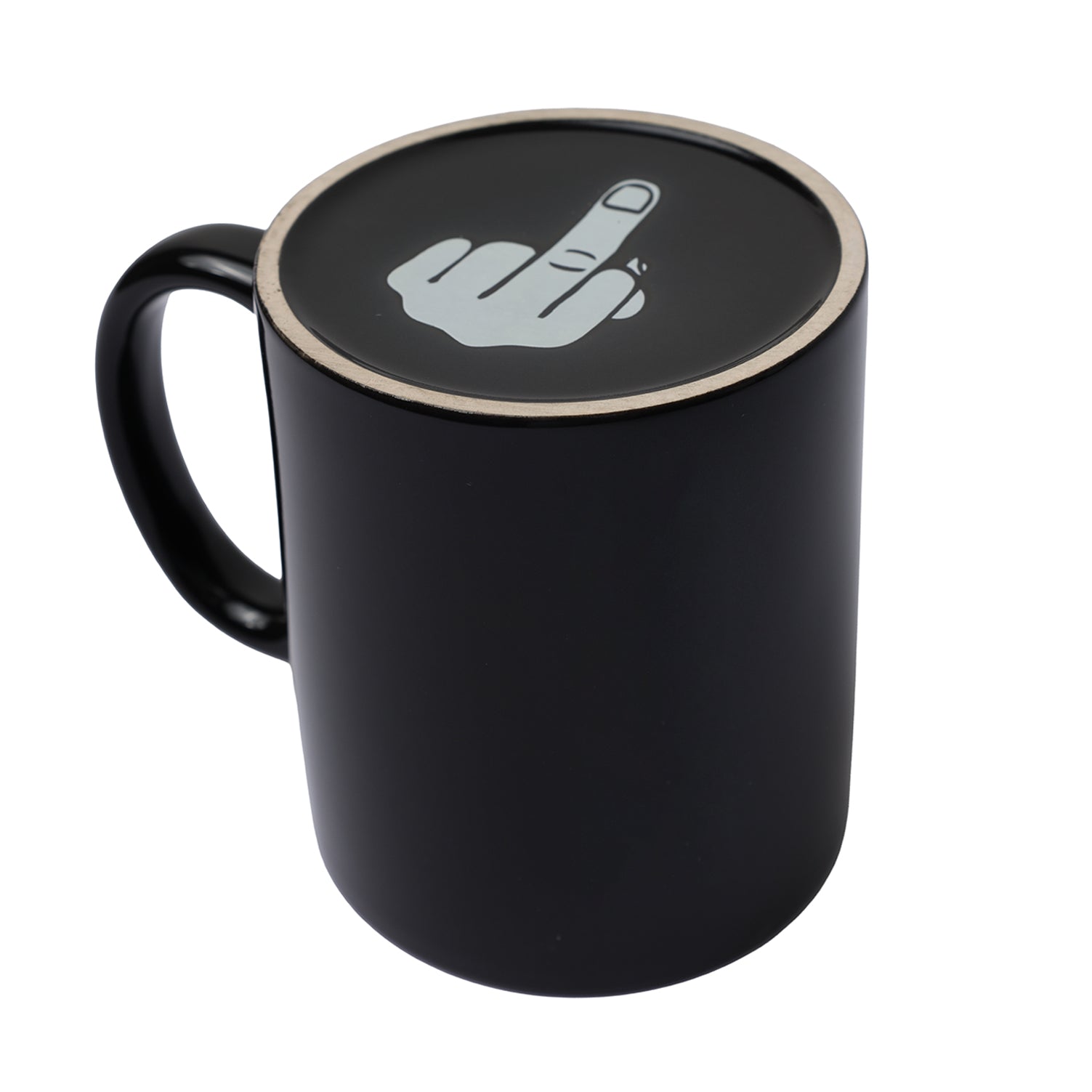 Zwarte en witte Have a Nice Day mok — grappig cadeau voor collega’s en vrienden met humor.