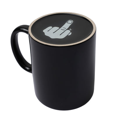 Zwarte en witte Have a Nice Day mok — grappig cadeau voor collega’s en vrienden met humor.