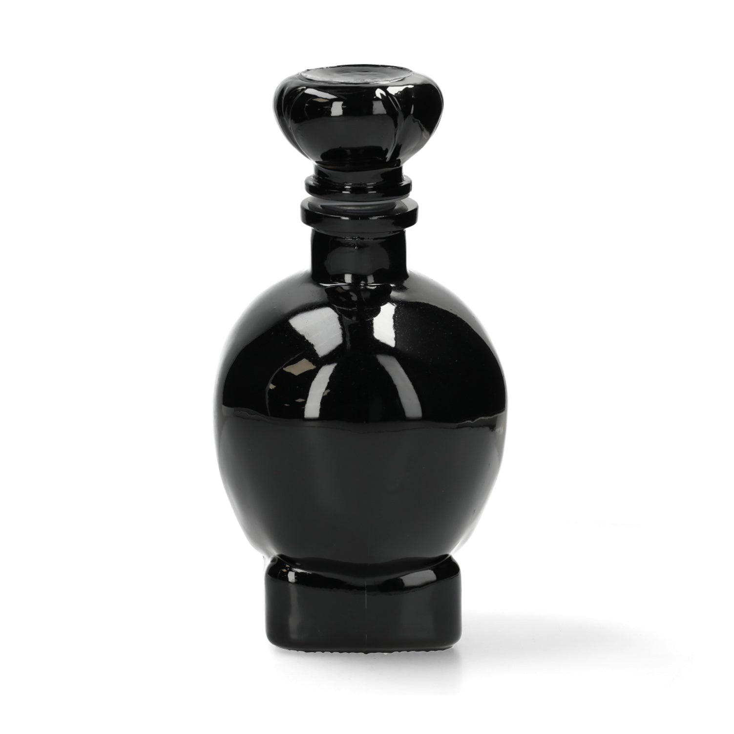 Zwarte glazen doodshoofdkaraf - opvallende drankfles en eyecatcher voor whiskey, cognac en likeuren.