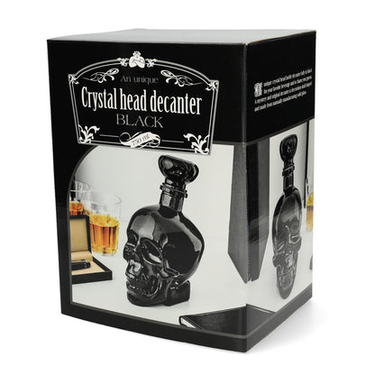 Zwarte skull karaf - unieke statement decanter voor thuisbar - whisky proeverij en stijlvolle presentatie.